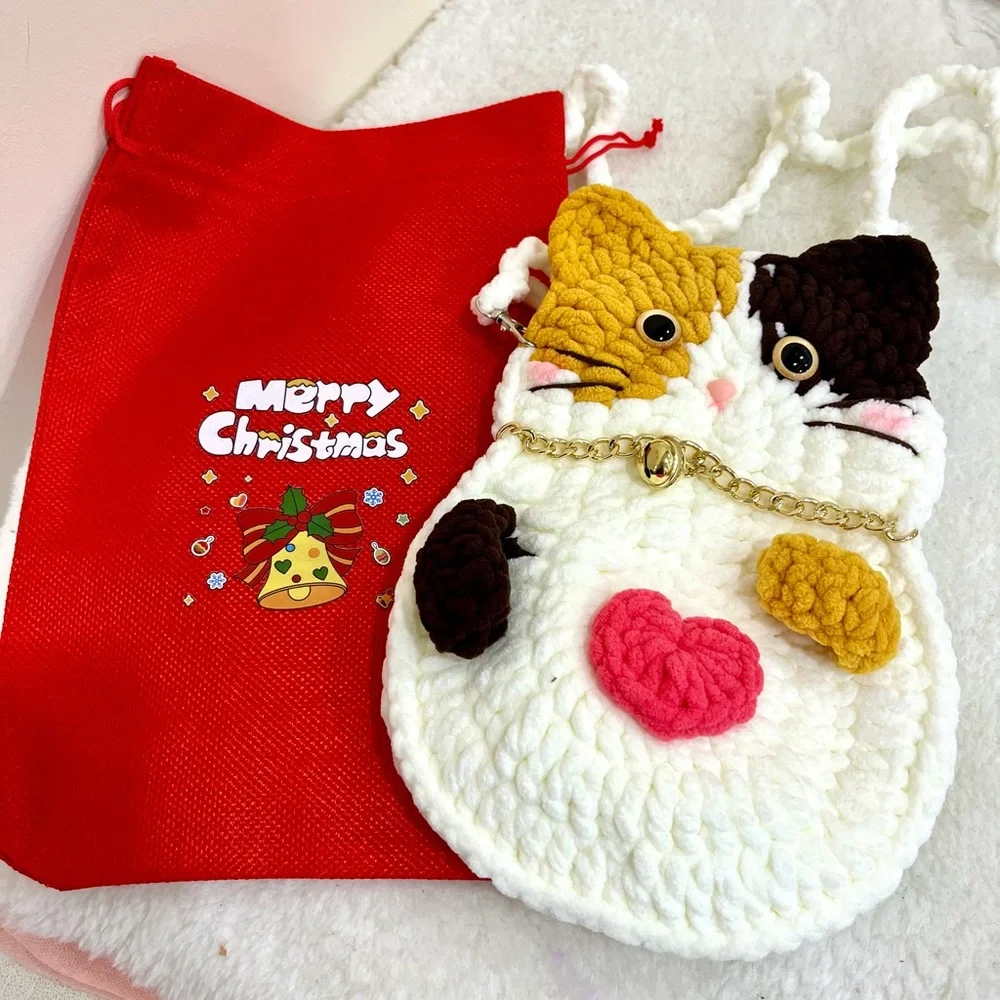 Handmade crochet Cute Cat Bag Cellphone Purse, Crossbody mini Bag - Picture 8 of 13